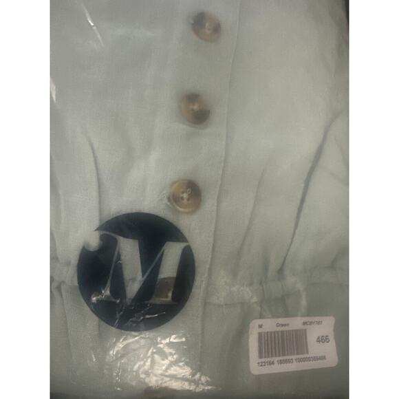 MODCLOTH Every Waking Momentum Jumpsuit Blue Linen Blend Tie-Shoulder - Sz M NWT - Picture 4 of 4